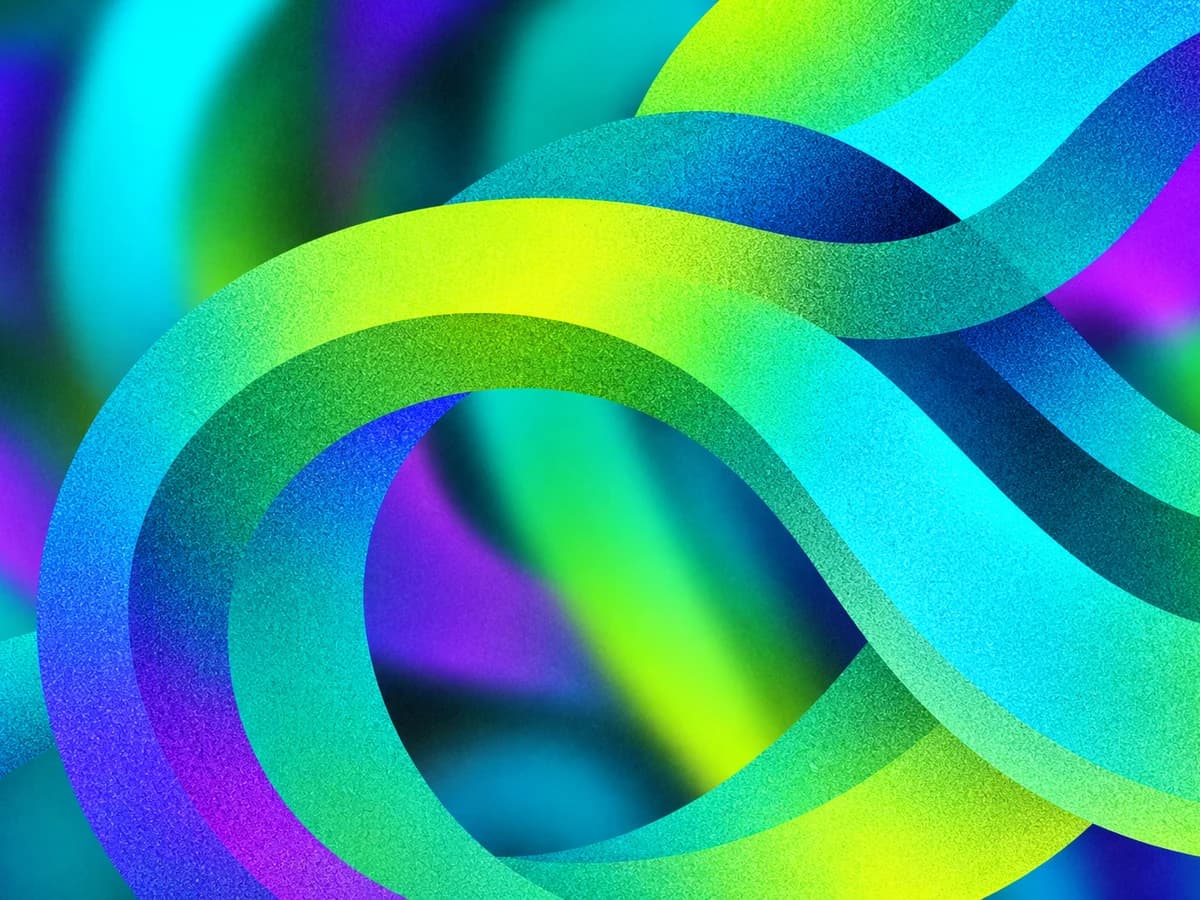 Textura abstracta de cintas cyan, lima y teal con grano